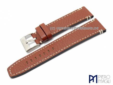 Watch band -Aviator- 20mm brown aviator style white stitching by Piero Magli (width of buckle 18 mm) - Bild vergr��ern 