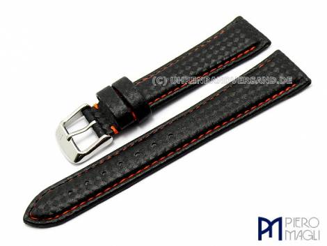 Watch band -Carbon Sport- 22mm black orange stitched Carbon-Look Piero Magli (width of buckle 18 mm) - Bild vergr��ern 