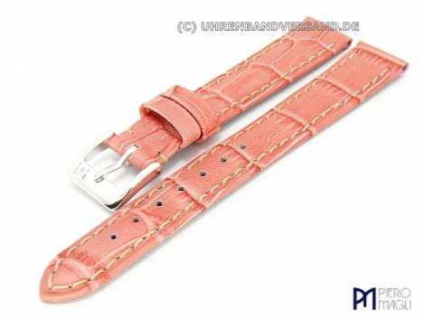 Watch band 14mm pink alligator grain elegant white stitching by Piero Magli (width of buckle 12 mm) - Bild vergr��ern 