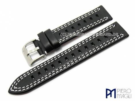 Watch band -Dakota Sport- 22mm black light contrast stitching by Piero Magli (width of buckle 22 mm) - Bild vergr��ern 