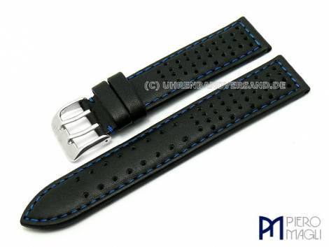 Watch band -Holes- 22mm black blue stitching by Piero Magli - Bild vergr��ern 