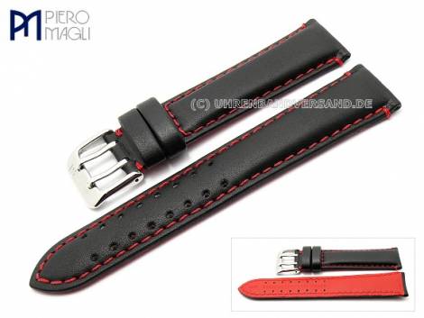 Watch band -Sportive Terracare- 24mm black padded red contrast stitching Piero Magli (width of buckle 22 mm) - Bild vergrern 