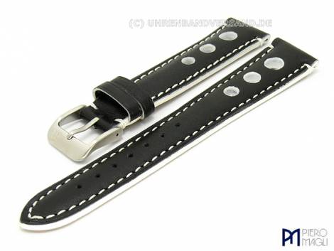 Watch band 22mm black/white -Racer- sporty design by Piero Magli (width of buckle 18 mm) - Bild vergr��ern 