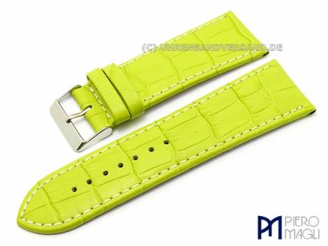 Watch band 30mm light green Alligator-grain white stitching by Piero Magli (width of buckle 26 mm) - Bild vergr��ern 