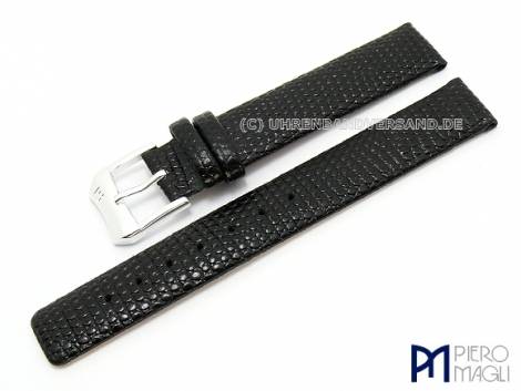Watch band -Jungle- 16mm black leather lizard grain by Piero Magli (width of buckle 16 mm) - Bild vergr��ern 