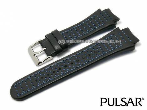 Replacement watch strap PULSAR black leather perforated blue stitching for PF3905X1 - Bild vergr��ern 