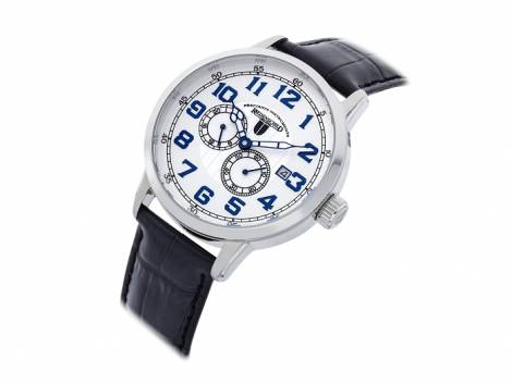 Automatic watch stainless steel silver face white leather strap from RIEDENSCHILD (*RS*HU*) - Bild vergrern 