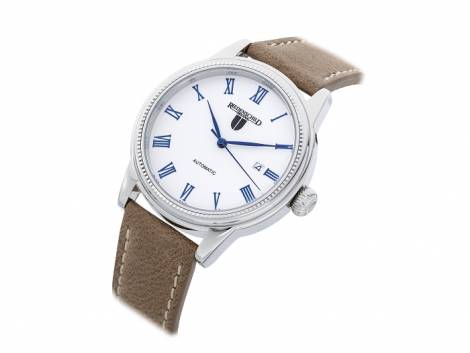Automatic watch stainless steel silver face white leather strap from RIEDENSCHILD (*RS*HU*) - Bild vergrern 