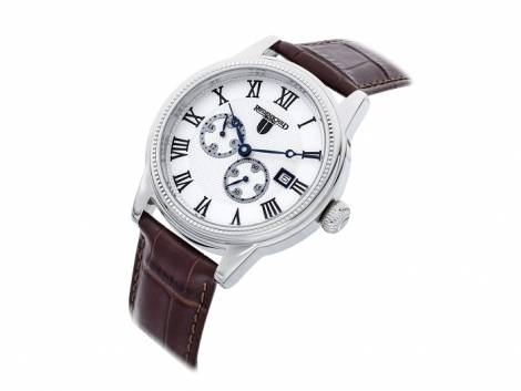 Automatic watch stainless steel silver face white leather strap from RIEDENSCHILD (*RS*HU*) - Bild vergrern 