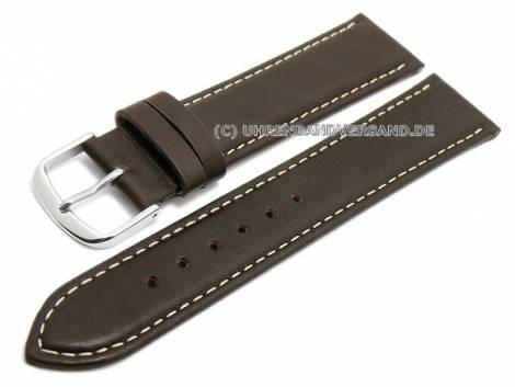Watch strap -Stettin- 18mm dark brown leather smooth light stitching (width of buckle 16 mm) - Bild vergr��ern 