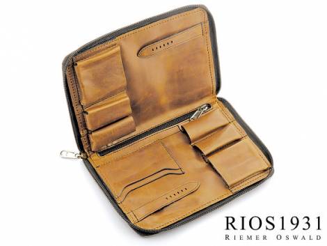 Travel watch case -Carlo- light brown genuine leather vintage look for 2 watches by RIOS - Bild vergr��ern 