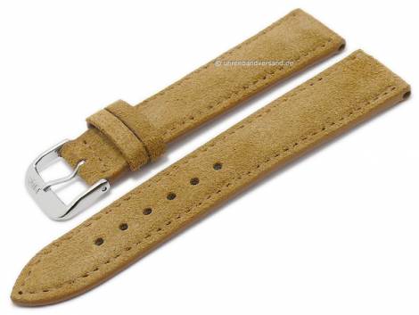 Watch strap -Tompson- 19mm light brown leather suede like stitched by RIOS (width of buckle 16 mm) - Bild vergrern 