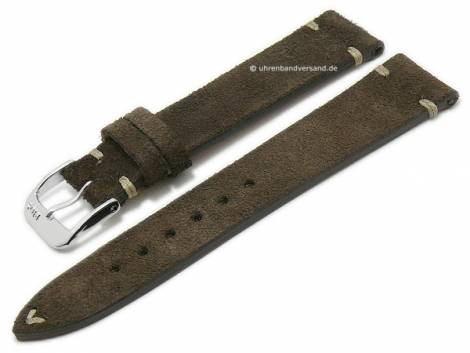 Watch strap -Hudson- 22mm dark brown leather suede like light stitching by RIOS (width of buckle 18 mm) - Bild vergr��ern 