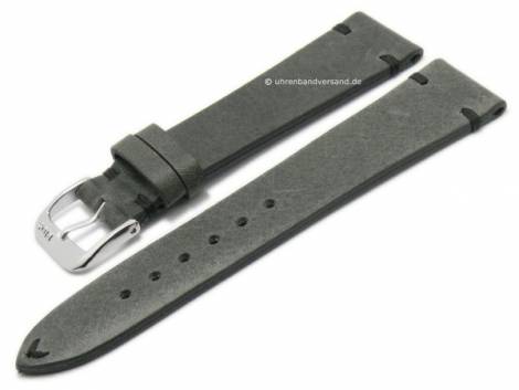 Watch strap -Walker- 19mm dark grey leather vintage look black stitching by RIOS (width of buckle 16 mm) - Bild vergrern 