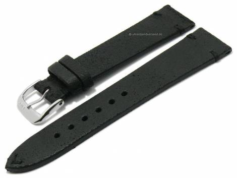 Watch strap -Walker- 18mm black leather vintage look black stitching by RIOS (width of buckle 16 mm) - Bild vergrern 