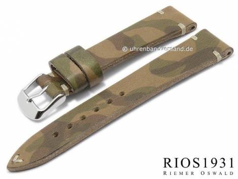 Watch strap -Baxter- 20mm oliv green-brown camouflage leather military look light stitching RIOS (width of buckle 16 mm) - Bild vergrern 