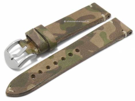 Watch strap -Grand- 22mm oliv green-brown camouflage leather military look light stitching RIOS (width of buckle 20 mm) - Bild vergr��ern 