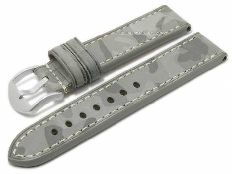 Watch strap -Hawker- 22mm grey camouflage leather military look light stitching by RIOS (width of buckle 22 mm) - Bild vergrern 