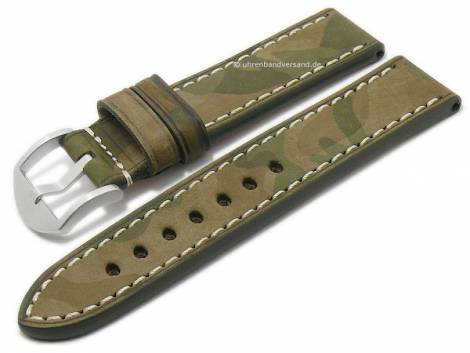 Watch strap -Hawker- 22mm oliv green camouflage leather military look light stitching by RIOS (width of buckle 22 mm) - Bild vergr��ern 