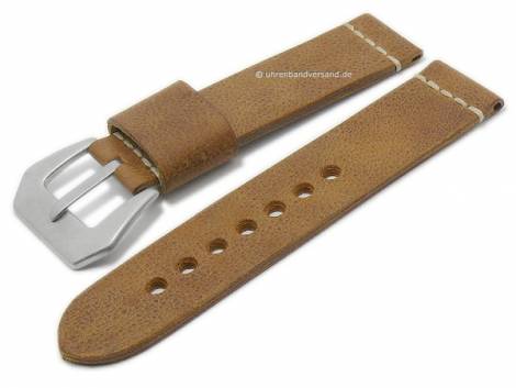 Watch strap -Winchester- 22mm brown leather vintage look light stitching by RIOS (width of buckle 22 mm) - Bild vergrern 