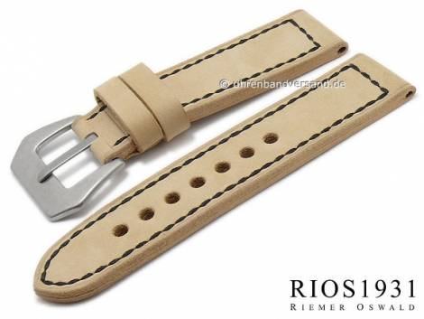 Watch strap -Belfast- 22mm beige leather vintage look black stitching by RIOS (width of buckle 22 mm) - Bild vergr��ern 