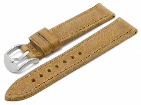 Watch strap -Derby- 24mm light brown leather vintage look stitched by RIOS (width of buckle 22 mm) - Bild vergrern 