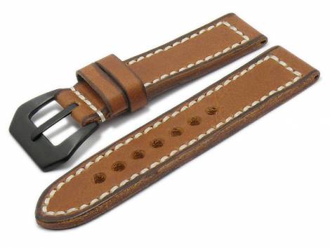 Watch strap -Manchester- 24mm brown leather vintage look light stitching by RIOS (width of buckle 22 mm) - Bild vergrern 