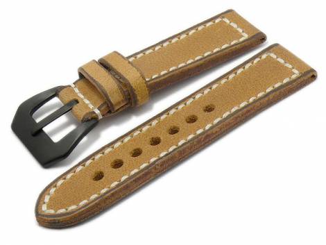 Watch strap -Manchester- 24mm light brown leather vintage look light stitching by RIOS (width of buckle 22 mm) - Bild vergrern 