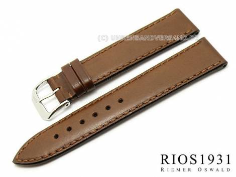 Watch band -Samara- 20mm dark brown Juchten leather smooth stitched by RIOS (width of buckle 18 mm) - Bild vergr��ern 