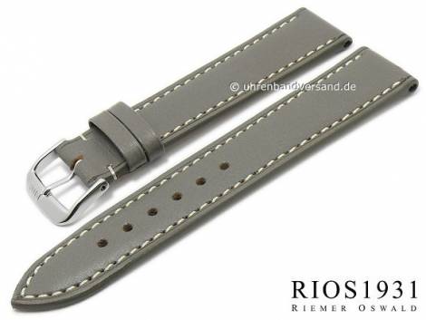 Watch band -Pensa- 18mm grey by RIOS Juchten leather vegetable tanned white stitching (width of buckle 16 mm) - Bild vergr��ern 