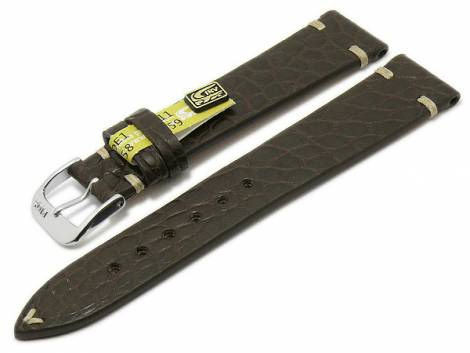Well-crafted watch strap -Royal- 18mm dark brown genuine alligator light stitched RIOS (width of buckle 16 mm) - EU ONLY - Bild vergrern 