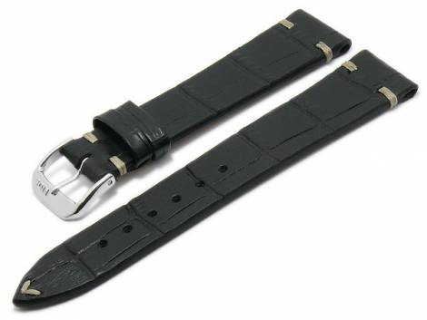 Watch strap -Hollywood- 18mm black leather alligator grain light stitching by RIOS (width of buckle 16 mm) - Bild vergrern 