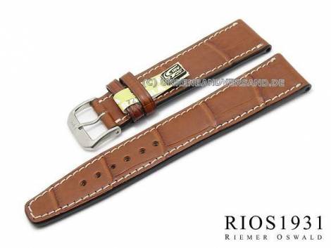 Well-crafted watch strap -Thunderbird- 18mm light brown genuine alligator matt by RIOS (width of buckle 16 mm) - EU ONLY - Bild vergrern 