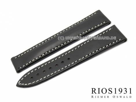Watch strap -Engineer- 22mm black Juchten leather light stitching by RIOS (width of buckle 18 mm) - Bild vergr��ern 