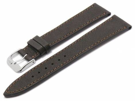 BIO leather watch strap -Peiting- 19mm dark brown grained matt stitched by RIOS (width of buckle 16 mm) - Bild vergrern 