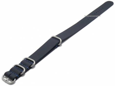 Watch strap -NATO Lisbon- 22mm dark blue leather smooth matt one piece strap by RIOS - Bild vergrern 