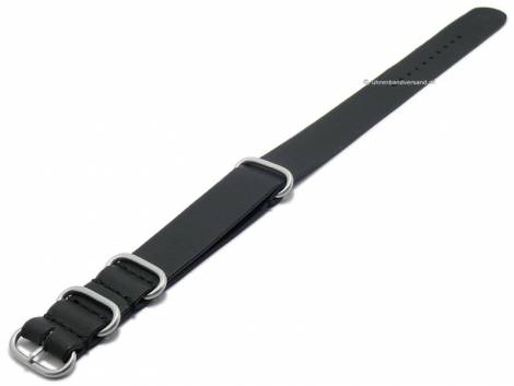 Watch strap -NATO Lisbon- 22mm black leather smooth matt one piece strap by RIOS - Bild vergr��ern 