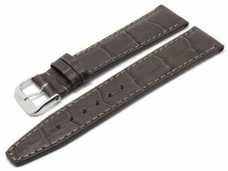 Watch strap -Dallas- 22mm dark grey leather alligator grain stitched by RIOS (width of buckle 18 mm) - Bild vergrern 