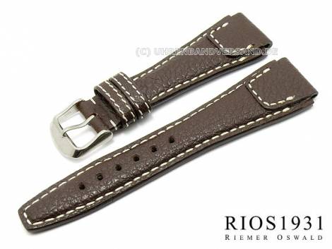 Watch strap -Nature- 20mm d. brown white stitching gen. buffalo aviator RIOS (width of buckle 18 mm) - Bild vergrern 