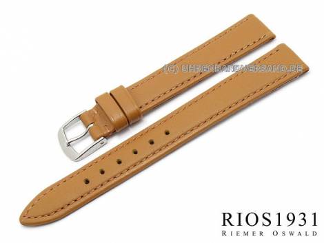 Watch band -Toscana- 14mm honey brown calf leather smooth stitched RIOS (width of buckle 12 mm) - Bild vergr��ern 