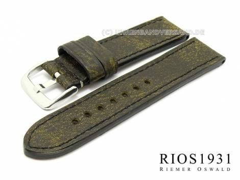 Watch band -Oxford- 24mm military-green RIOS high quality leather smooth stitched - Bild vergr��ern 