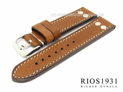 Watch band -Chesterfield- RIOS 22mm brown with rivets real leather light stitching (width of buckle 22 mm) - Bild vergrern 