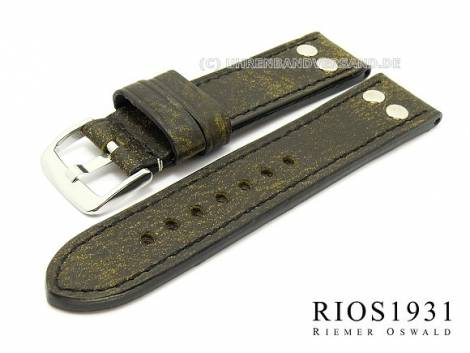 Watch band -Chesterfield- RIOS 24mm military-green with rivets real leather stitched - Bild vergr��ern 