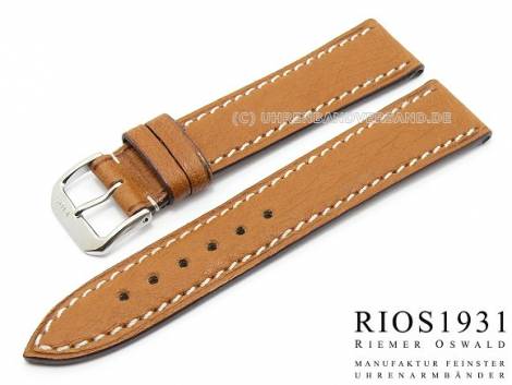 Watch band 20mm brown RIOS genuine ostrich without quills ivory stitching (width of buckle 18 mm) - Bild vergr��ern 