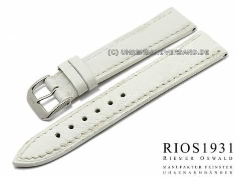 Watch band 20mm white RIOS genuine ostrich without quills ivory stitching (width of buckle 18 mm) - Bild vergr��ern 