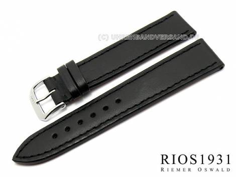 Watch band -Samara- 18mm black genuine Juchten leather smooth stitched RIOS (width of buckle 16 mm) - Bild vergr��ern 