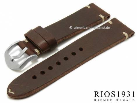 Watch strap -Moore- 24mm dark brown leather vintage look light stitching by RIOS (width of buckle 22 mm) - Bild vergr��ern 