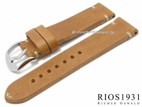 Watch strap -Moore- 22mm light brown leather vintage look light stitching by RIOS (width of buckle 22 mm) - Bild vergrern 