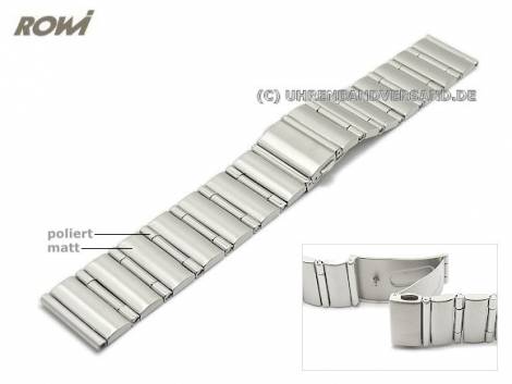 Watch strap 22mm stainless steel partly polished solid look with clasp by ROWI - Bild vergr��ern 