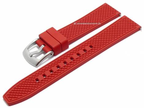 Watch strap 22mm red FKM rubber sporty with structure & easy click spring bars (width of buckle 20 mm) - Bild vergr��ern 